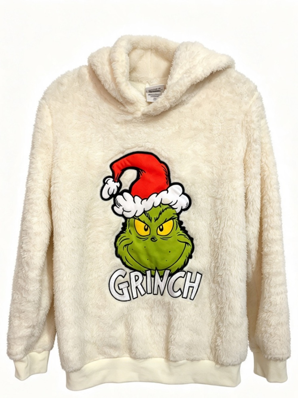 Dr Seuss The Grinch Cream Sherpa Plush Fleece Fleece Pullover Hoodie L 14/16